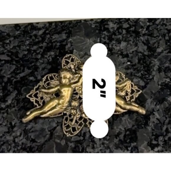 Vintage Gold Tone Cherub Brooch Pin. With Filigree Floral Art Noveau Angels - Picture 11 of 12